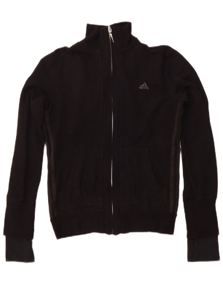ADIDAS Womens Tracksuit Top Jacket UK 10 Small Black Rayon