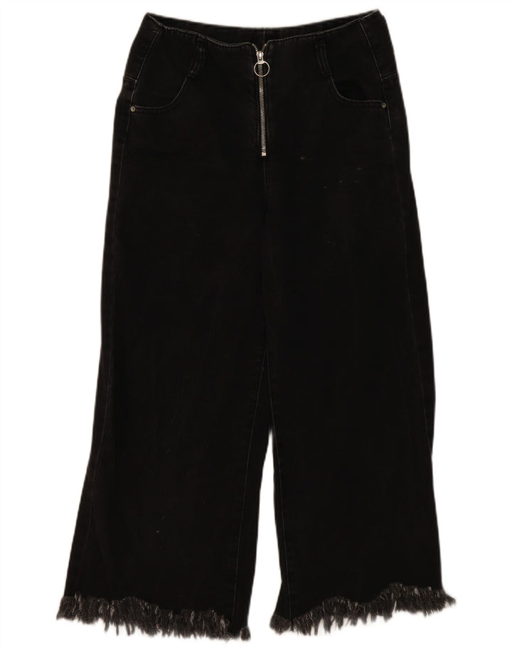 ZARA Womens Trafaluc Crop Wide Leg Jeans EU 36 XS W30 L23 Black Cotton