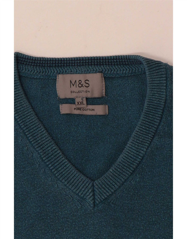 Мужской джемпер с v-образным вырезом Marks & Spencer 2XL, синий хлопок