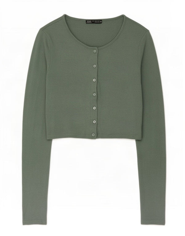 Женский укороченный кардиган Zara UK 12, средний зеленый цвет