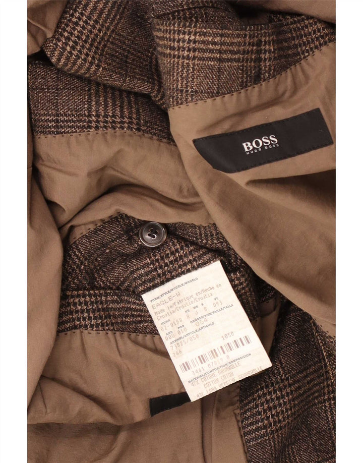 Hugo Boss Мужской пиджак с 2 пуговицами EU 52 2XL Коричневый хлопок в клетку