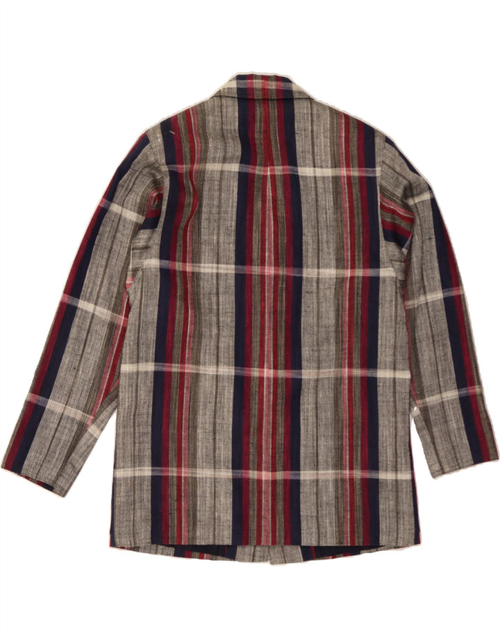 VINTAGE Womens 1 Button Blazer Jacket UK 12 Medium Grey Check Linen Vintage Vintage and Second-Hand Vintage from Messina Hembry 