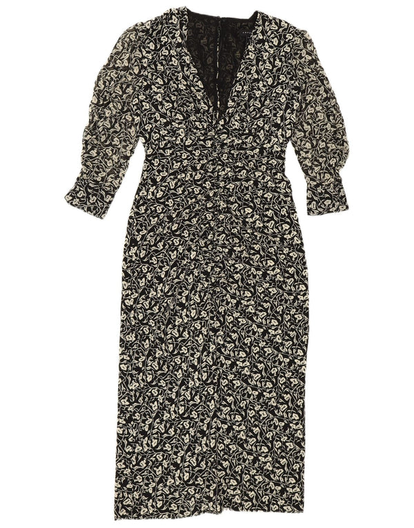 Topshop Женское платье макси для миниатюрных размеров с рукавом 3/4 UK 4 XS, черный полиэстер с цветочным принтом
