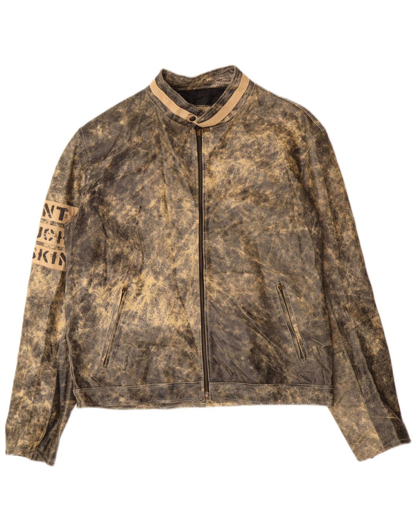 Мужская кожаная куртка с рисунком Bata IT 52 XL Серая кожа