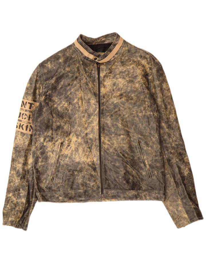 Мужская кожаная куртка с рисунком Bata IT 52 XL Серая кожа