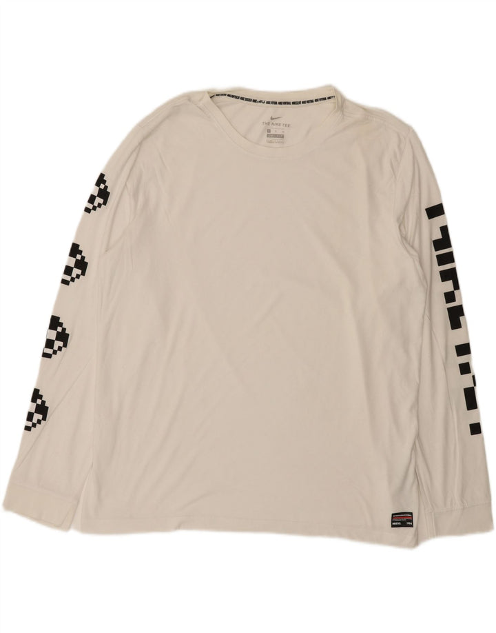 NIKE Mens Dri Fit Graphic Top Long Sleeve XL White Cotton
