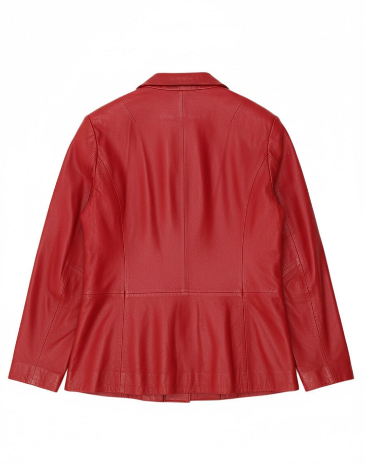 SASHA Womens 3 Button Leather Blazer Jacket UK 14 Medium Red Leather
