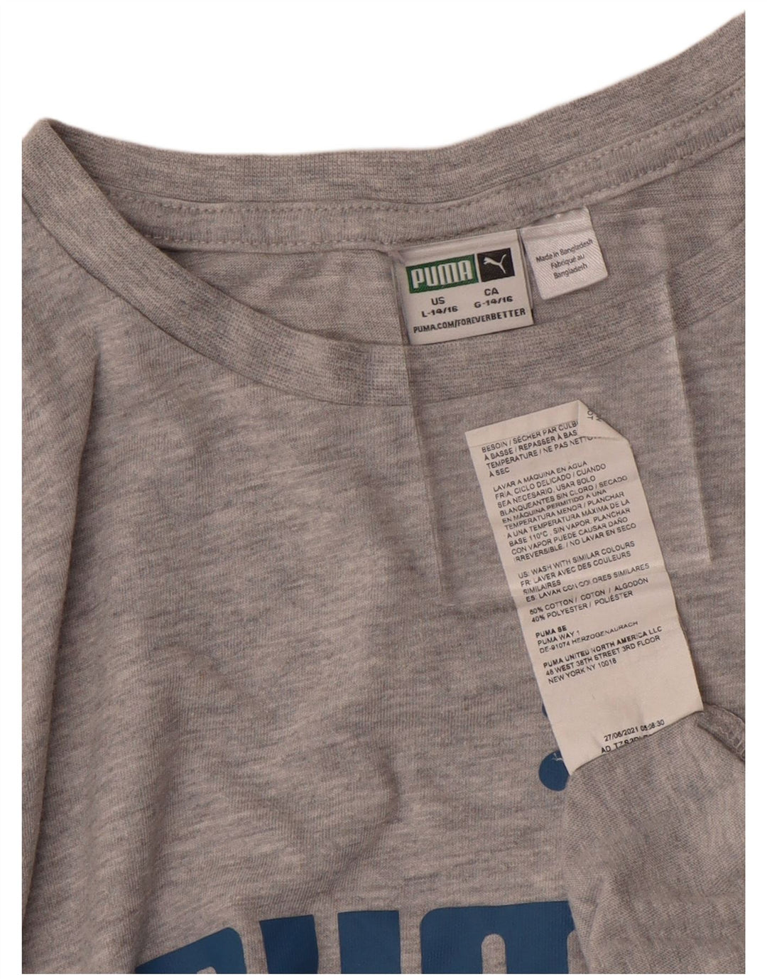 Футболка с рисунком PUMA для мальчиков, 14–15 лет, большой размер, серый хлопок