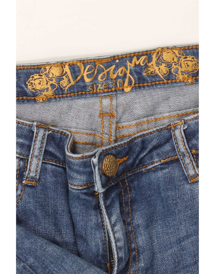 Женские узкие джинсы Desigual W30 L28 Синие с цветочным принтом