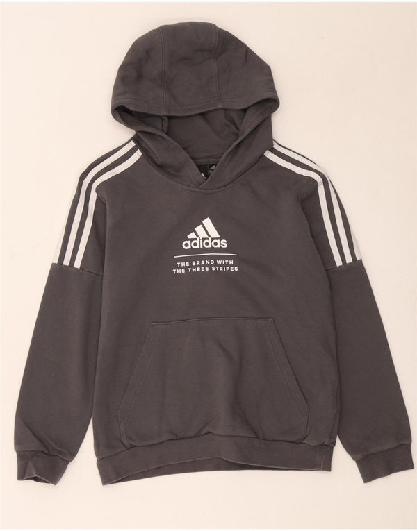 Adidas Джемпер с капюшоном и тремя полосками для мальчиков, 11–12 лет, серый хлопок