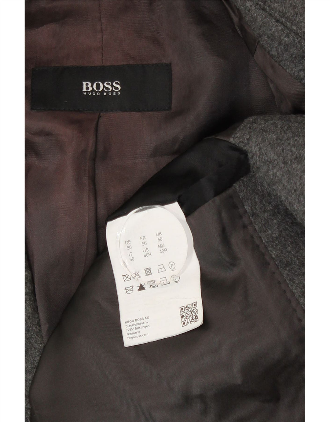 Мужское пальто Hugo Boss EU 50, большое серое из натуральной шерсти