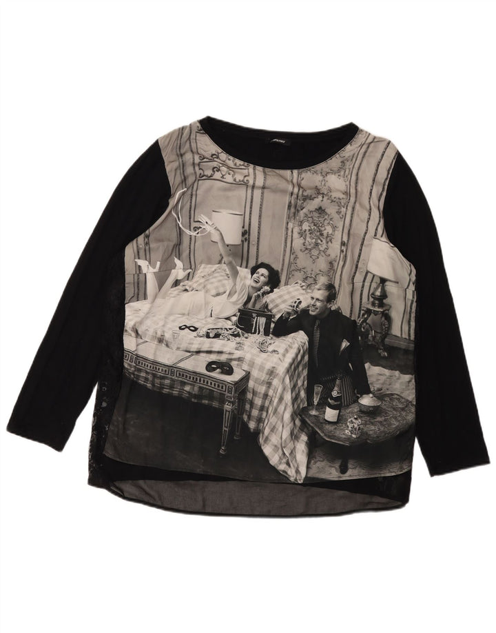 ELENA MIRO Женский топ с рисунком с длинным рукавом UK 18 XL, черный