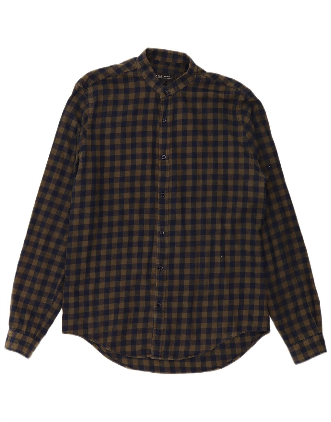 Мужская фланелевая рубашка узкого кроя ZARA в клетку цвета хаки среднего размера