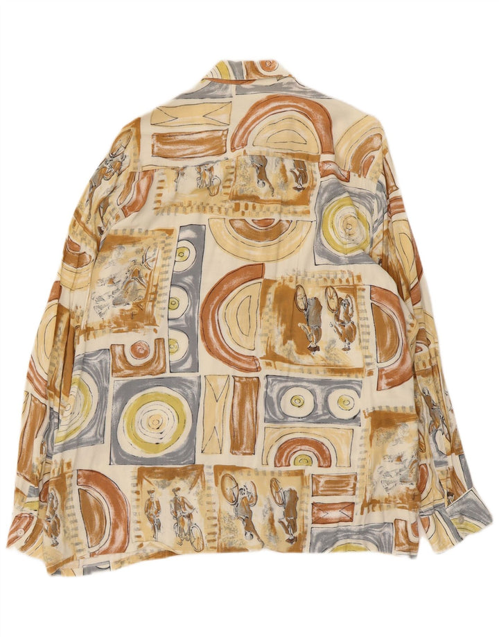 Мужская рубашка John F Gee с абстрактным узором, размер 43/44, большая, бежевая, вискоза