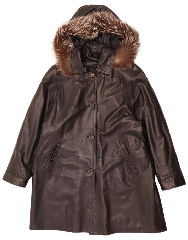 VINCENT Женское кожаное пальто оверсайз с капюшоном IT 42 Medium Black Leather