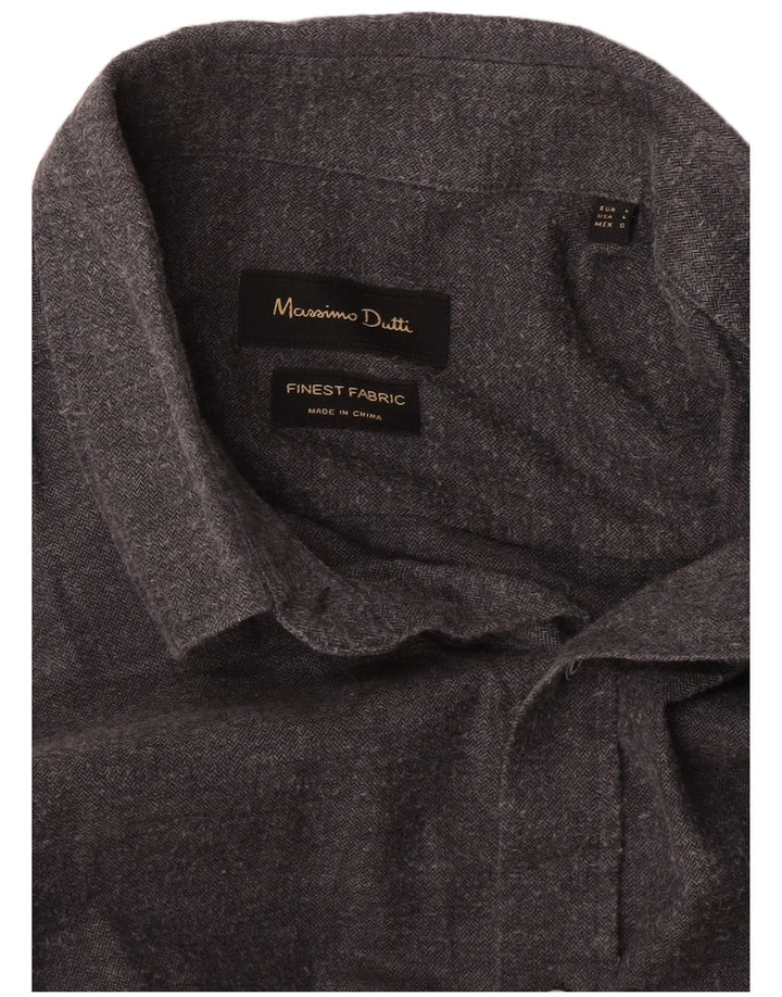 Мужская рубашка Massimo Dutti большая серая с узором "в елочку"