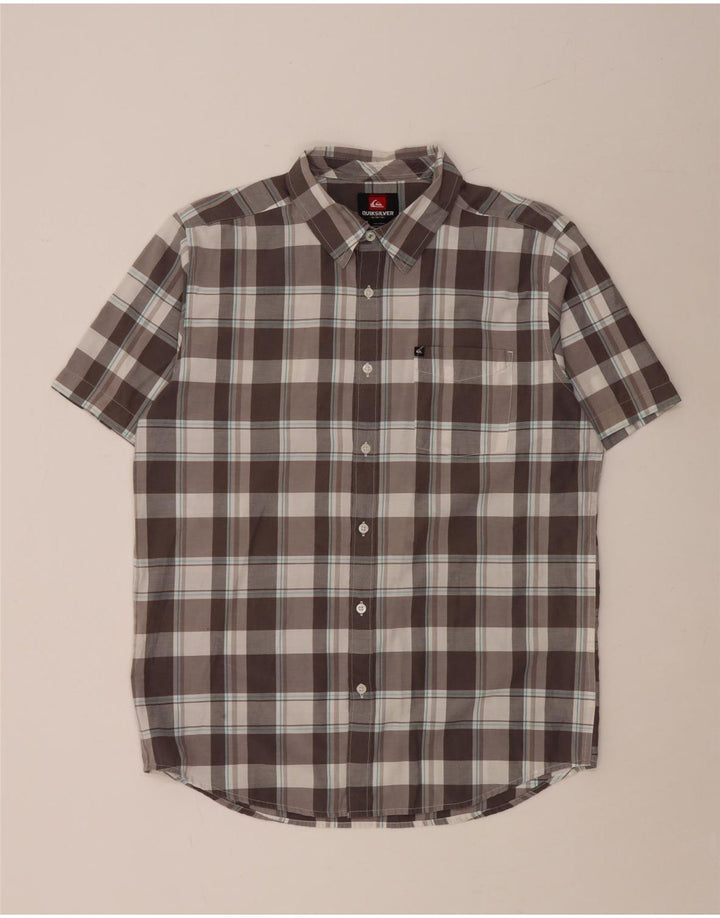 QUIKSILVER Мужская рубашка с коротким рукавом, хлопковая клетка среднего серого цвета