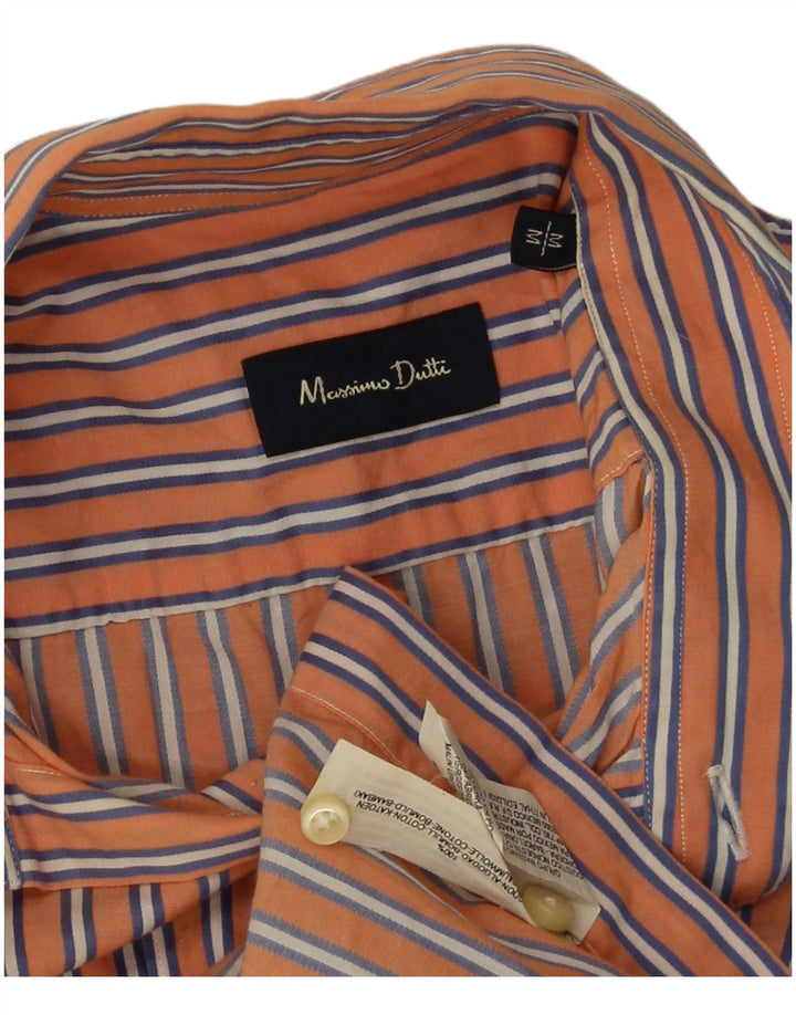 Мужская рубашка с коротким рукавом Massimo Dutti, хлопковая полоска среднего оранжевого цвета