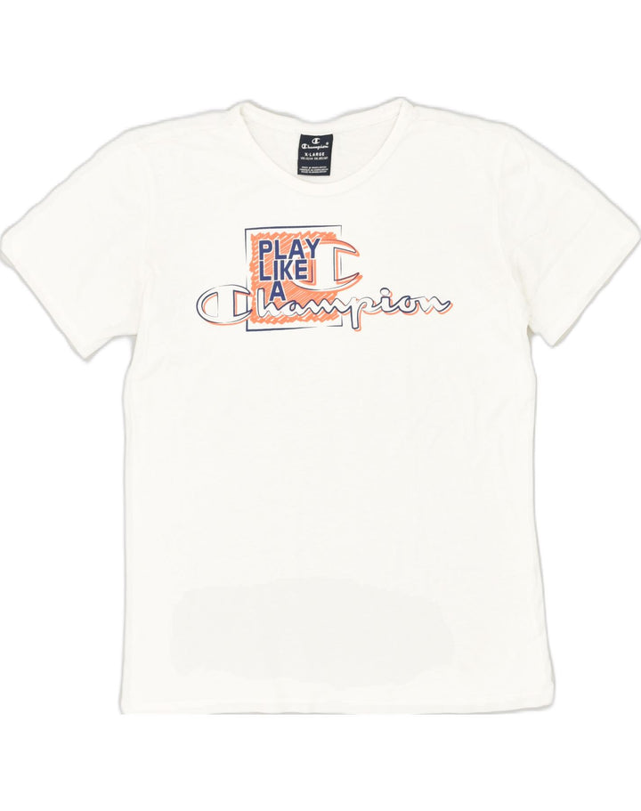 CHAMPION Boys Graphic T-Shirt Top 13-14 Years XL White Cotton | Vintage Champion | Thrift | Second-Hand Champion | Used Clothing | Messina Hembry 