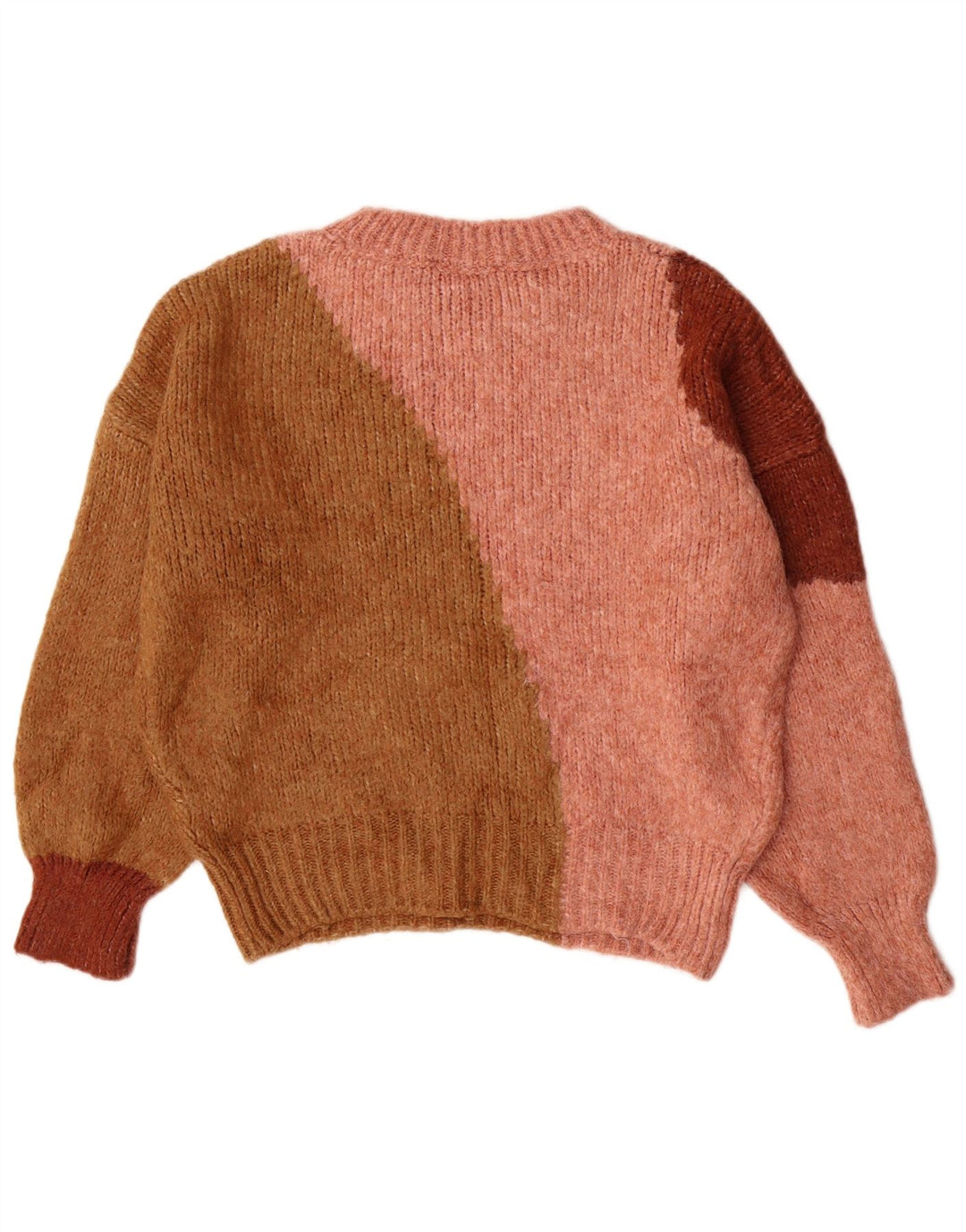 Женский джемпер с круглым вырезом ZARA UK 14, средний розовый цвет с цветными блоками, акрил