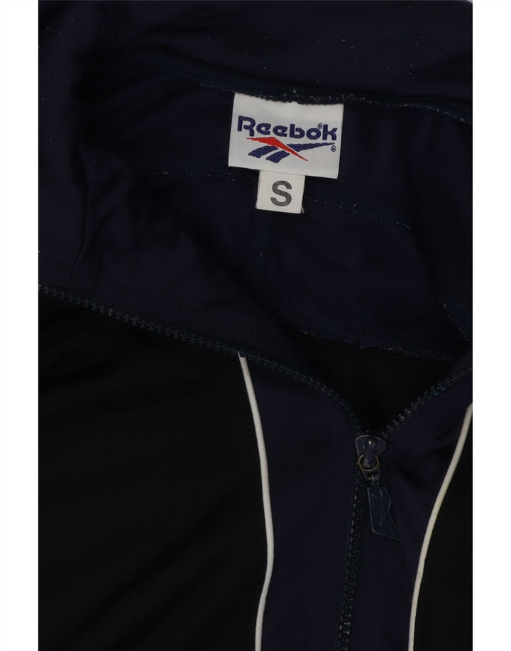 REEBOK Mens Oversized Tracksuit Top Jacket Small Navy Blue Colourblock Vintage Reebok and Second-Hand Reebok from Messina Hembry 