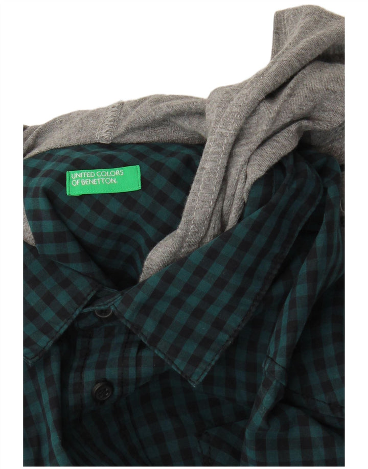 Мужская рубашка с капюшоном Benetton, маленькая синяя в клетку
