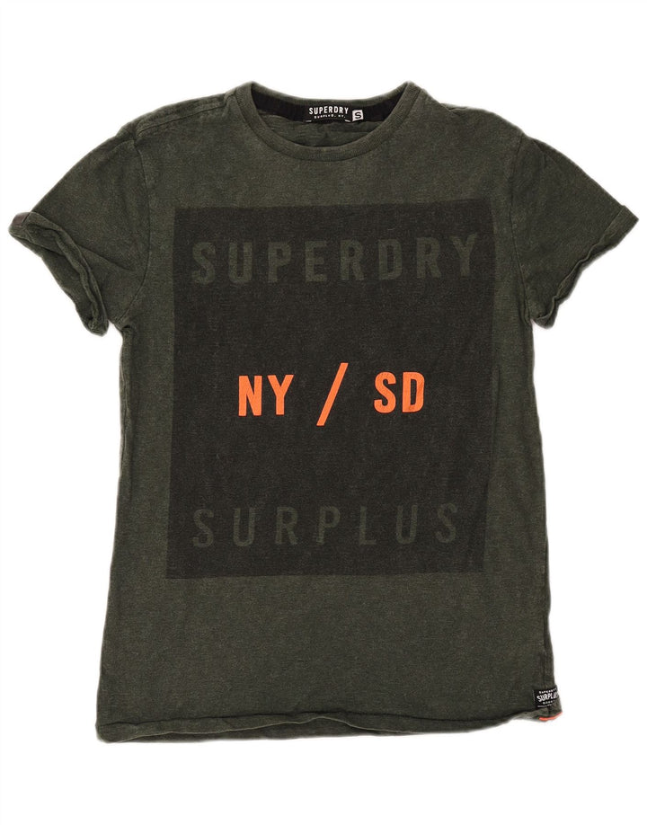 SUPERDRY Мужская футболка с рисунком, маленький размер, цвет хаки, хлопок