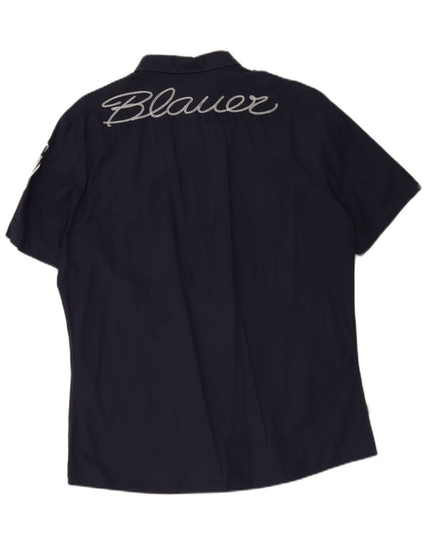 Blauer Мужская рубашка с коротким рукавом в стиле милитари 3XL, темно-синяя, хлопок