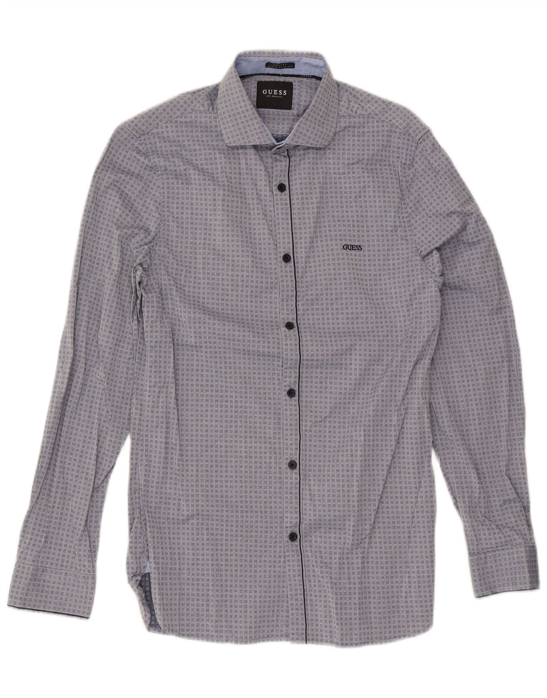 Мужская рубашка Guess Valley Super Slim Fit из хлопка среднего серого цвета с геометрическим рисунком