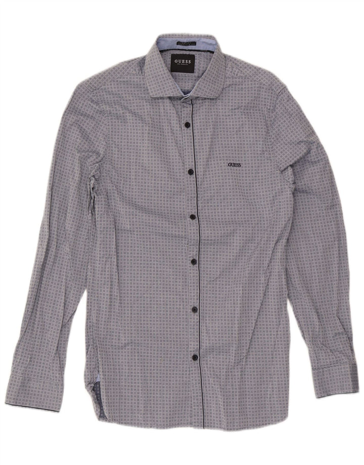 Мужская рубашка Guess Valley Super Slim Fit из хлопка среднего серого цвета с геометрическим рисунком