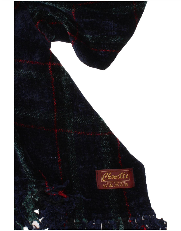 VINTAGE Womens Rectangle Scarf One Size Navy Blue Plaid Viscose Classic