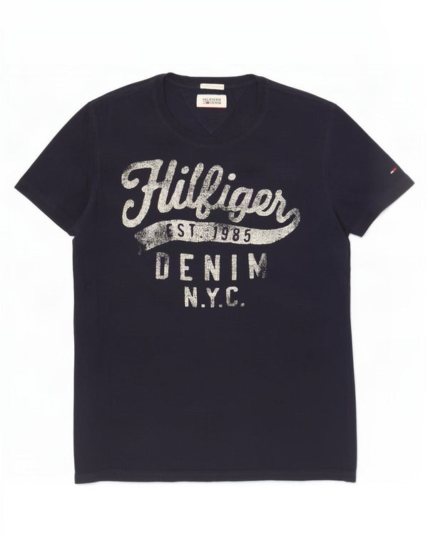 Мужская футболка с рисунком Tommy Hilfiger, большой темно-синий хлопок