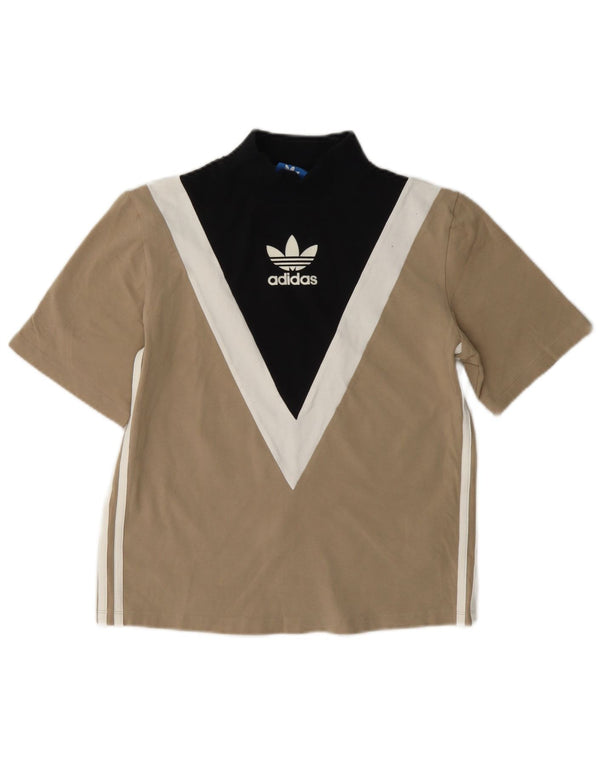 Женская футболка Adidas с графическим рисунком Top UK 8, маленькая, бежевая, хлопковая с цветными блоками
