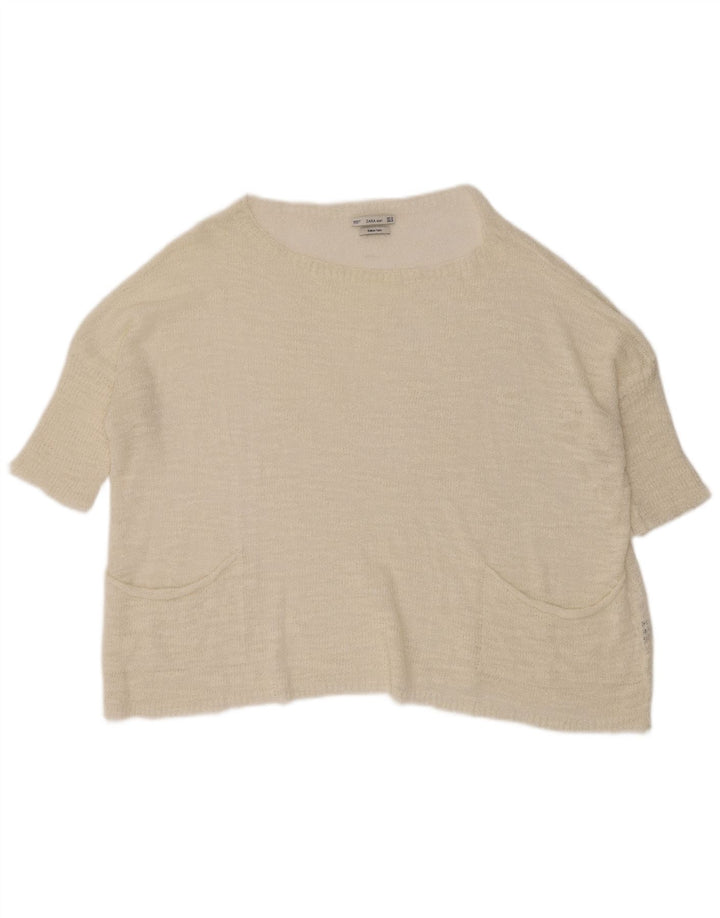 Женский прозрачный джемпер с вырезом «лодочка» Zara UK 14, средний, белый цвет