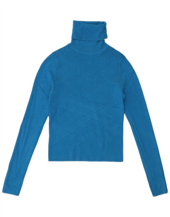 Женский укороченный джемпер с высоким воротником ZARA UK 12, вискоза, средний синий цвет