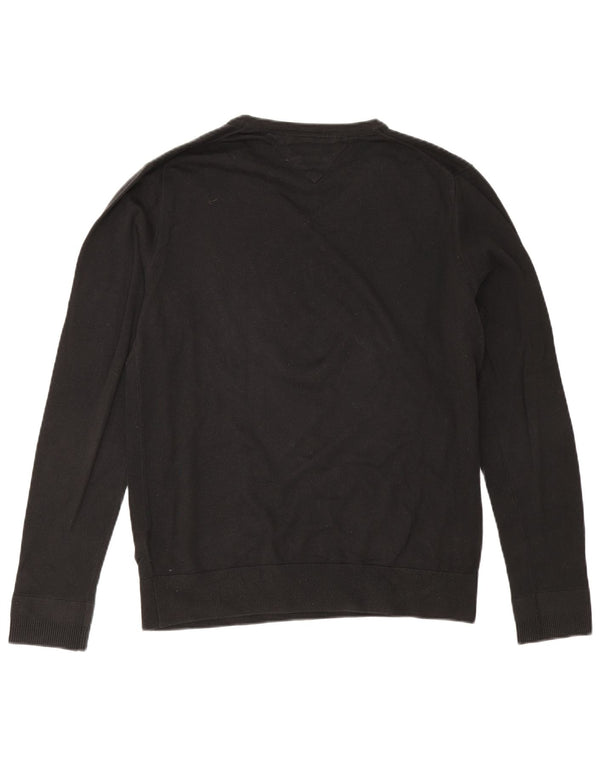 Мужской джемпер с v-образным вырезом Tommy Hilfiger, большой черный хлопковый свитер