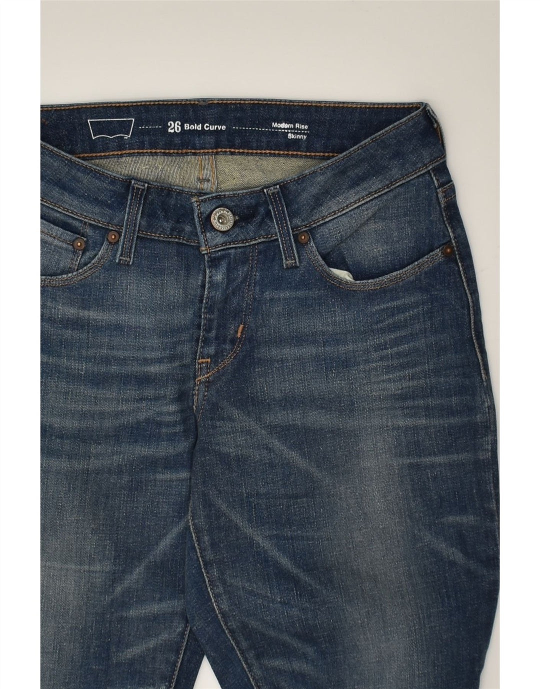 LEVI'S Womens Bold Curve Modern Rise Skinny Jeans W26 L30 Navy Blue Cotton | Vintage Levi's | Thrift | Second-Hand Levi's | Used Clothing | Messina Hembry 