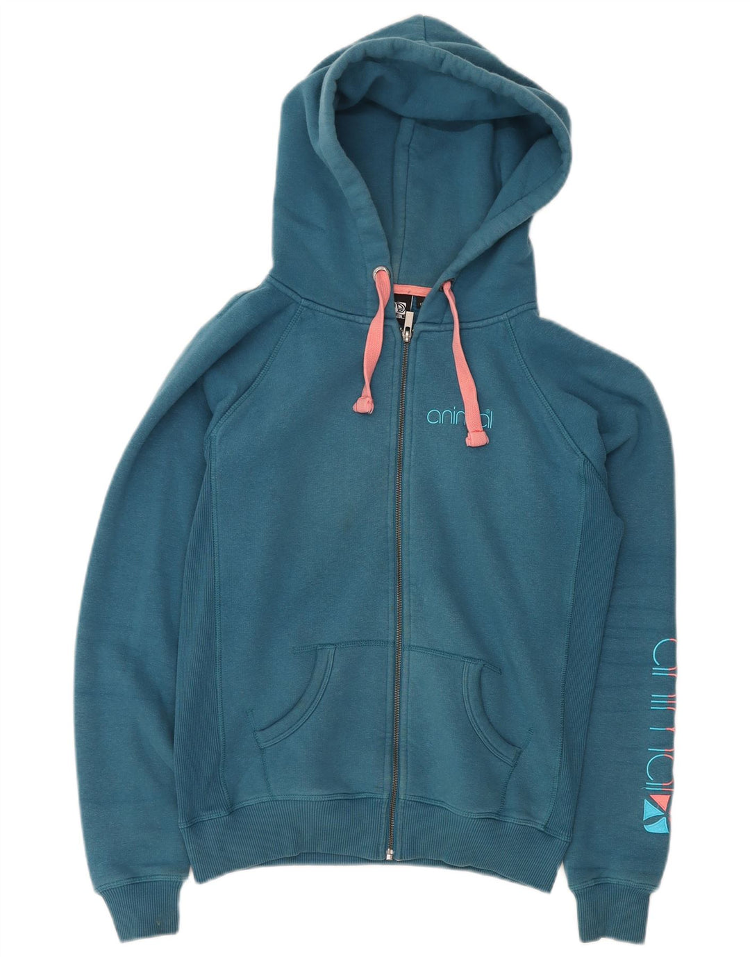 Женский свитер с капюшоном на молнии с графическим рисунком ANIMAL, хлопковый цвет UK 12, средний синий
