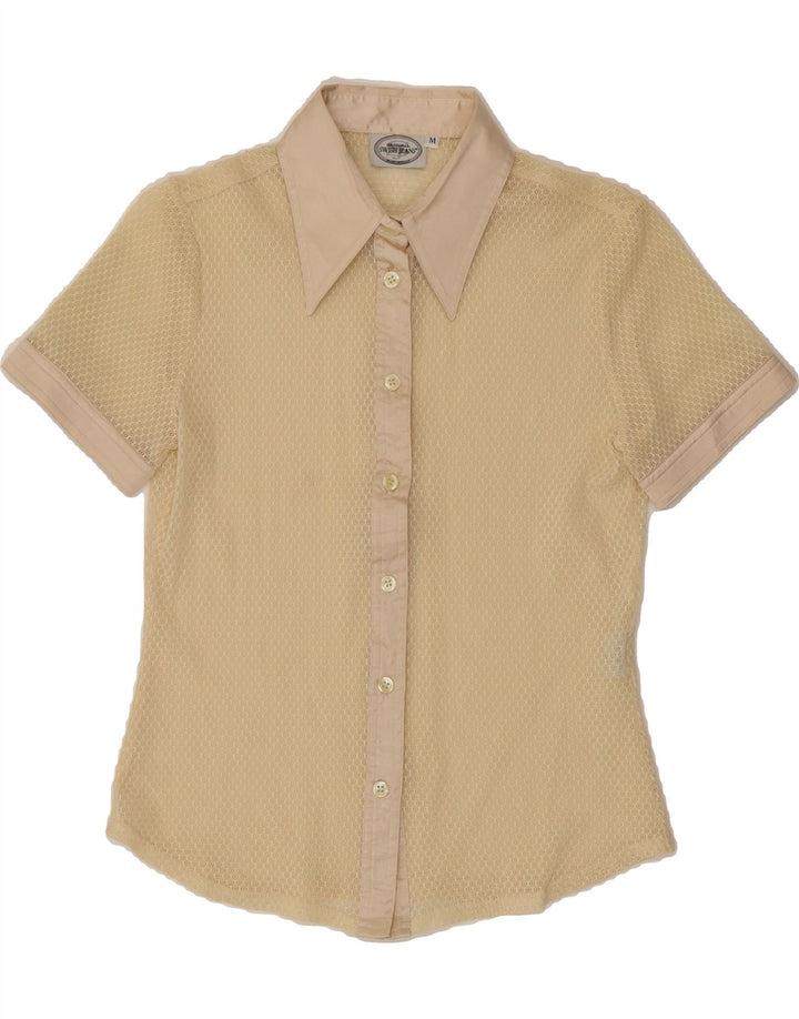 SWISH Womens Short Sleeve See Through Shirt Blouse UK 12 Medium Beige Vintage Swish and Second-Hand Swish from Messina Hembry 