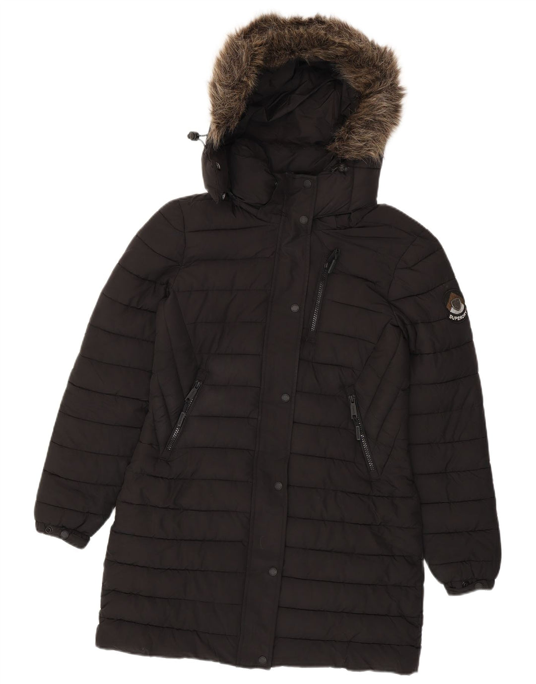 Женское стеганое пальто с капюшоном Superdry UK 10, маленький черный полиэстер