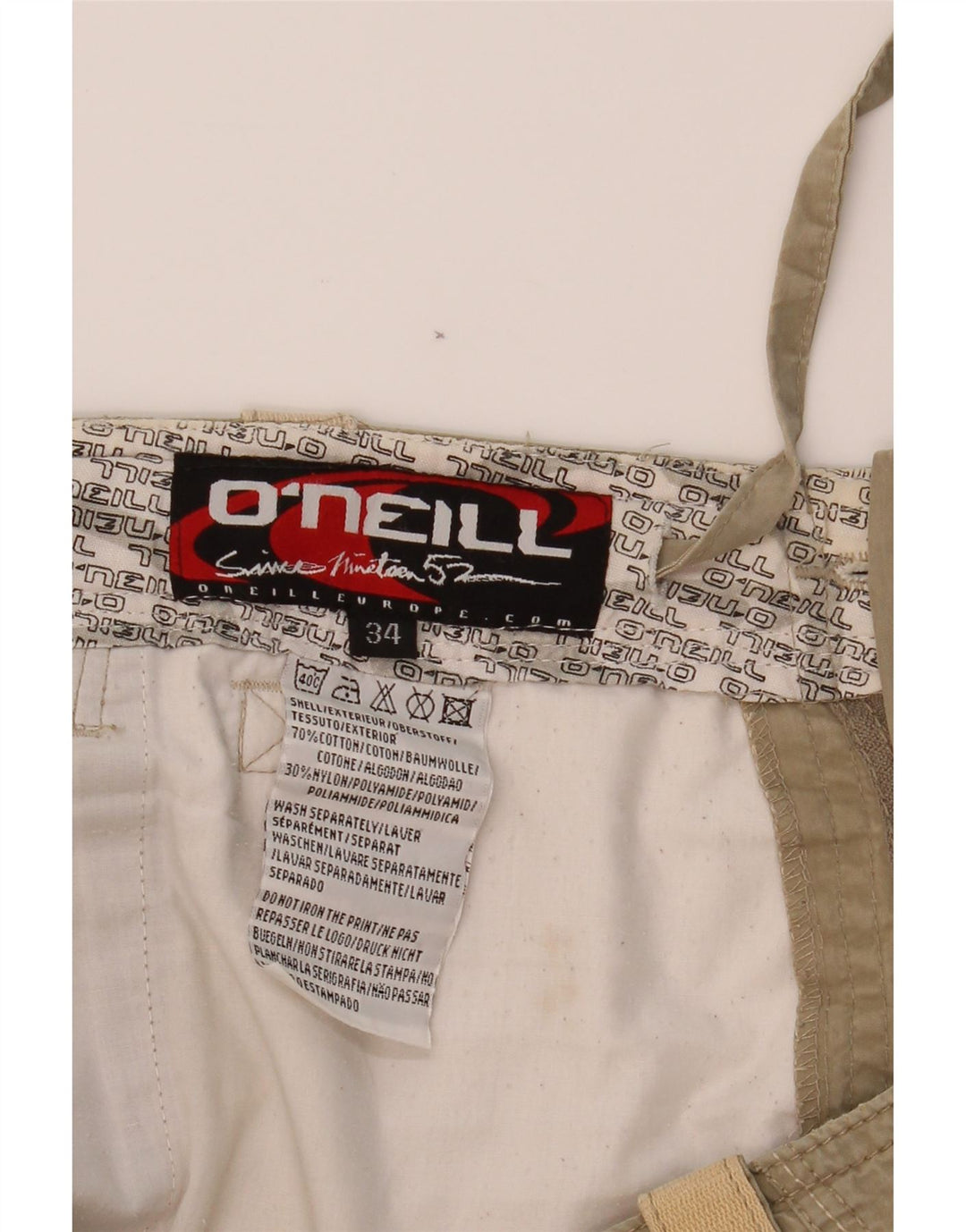 O'NEILL Мужские брюки-капри W34 L19, бежевые, хлопок