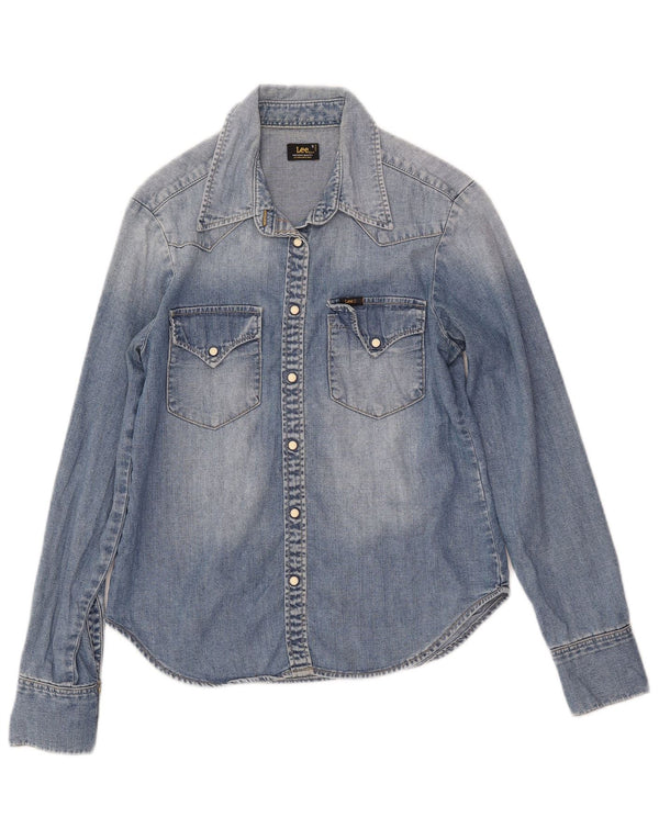 Женская джинсовая рубашка LEE из кислотной стирки, Великобритания, 10, маленькая, синяя, хлопок