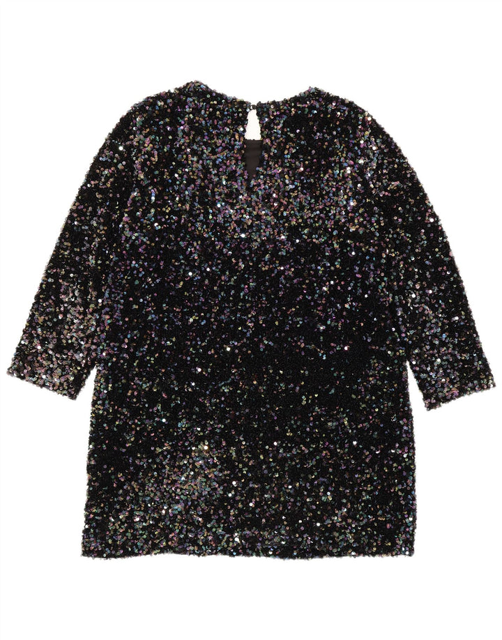 Zara Женское платье прямого кроя с рукавами 3/4 и пайетками, Великобритания, 18 XL, разноцветный полиэстер