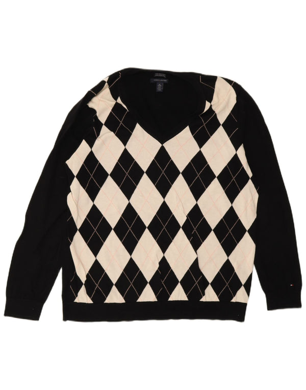 Женский джемпер с v-образным вырезом Tommy Hilfiger UK 20 2XL Черный Argyle/Diamond