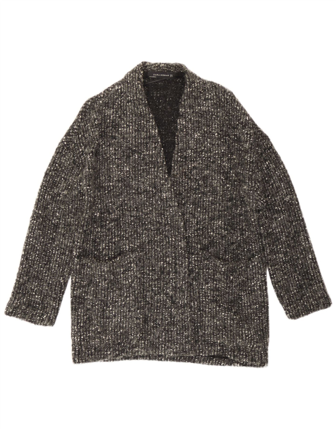 Женский свободный открытый кардиган Zara UK 10, маленький серый шерстяной с крапинками