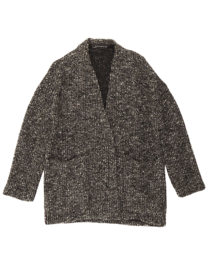 Женский свободный открытый кардиган Zara UK 10, маленький серый шерстяной с крапинками
