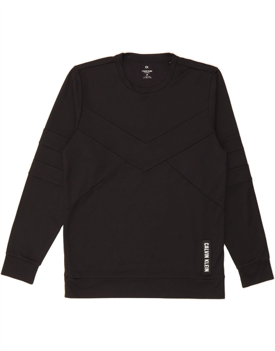 CALVIN KLEIN Mens Graphic Sweatshirt Jumper Small Black Polyester Vintage Calvin Klein and Second-Hand Calvin Klein from Messina Hembry 