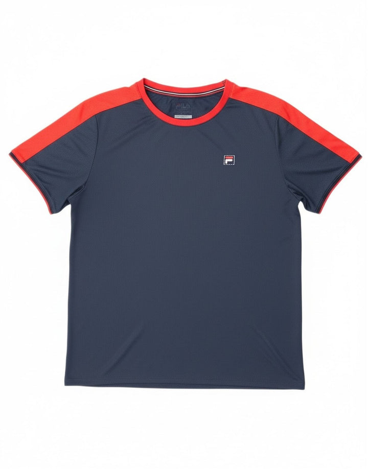 Мужская футболка Fila Top 2XL Темно-синяя, полиэстер с цветными блоками