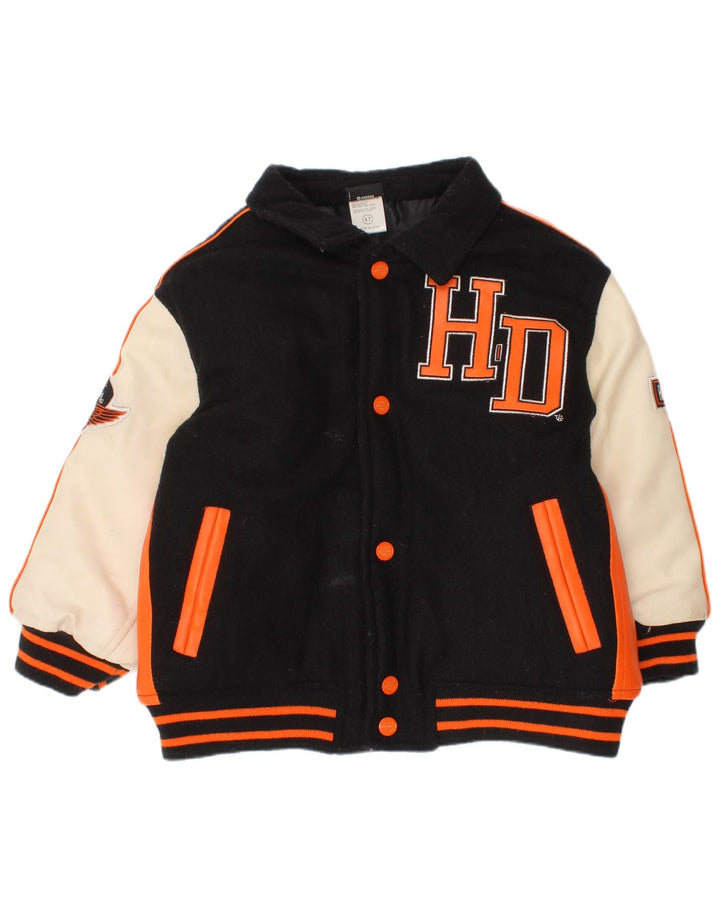 Университетская куртка Harley Davidson для мальчиков с графическим рисунком, 3–4 года, темно-синяя, с цветными блоками