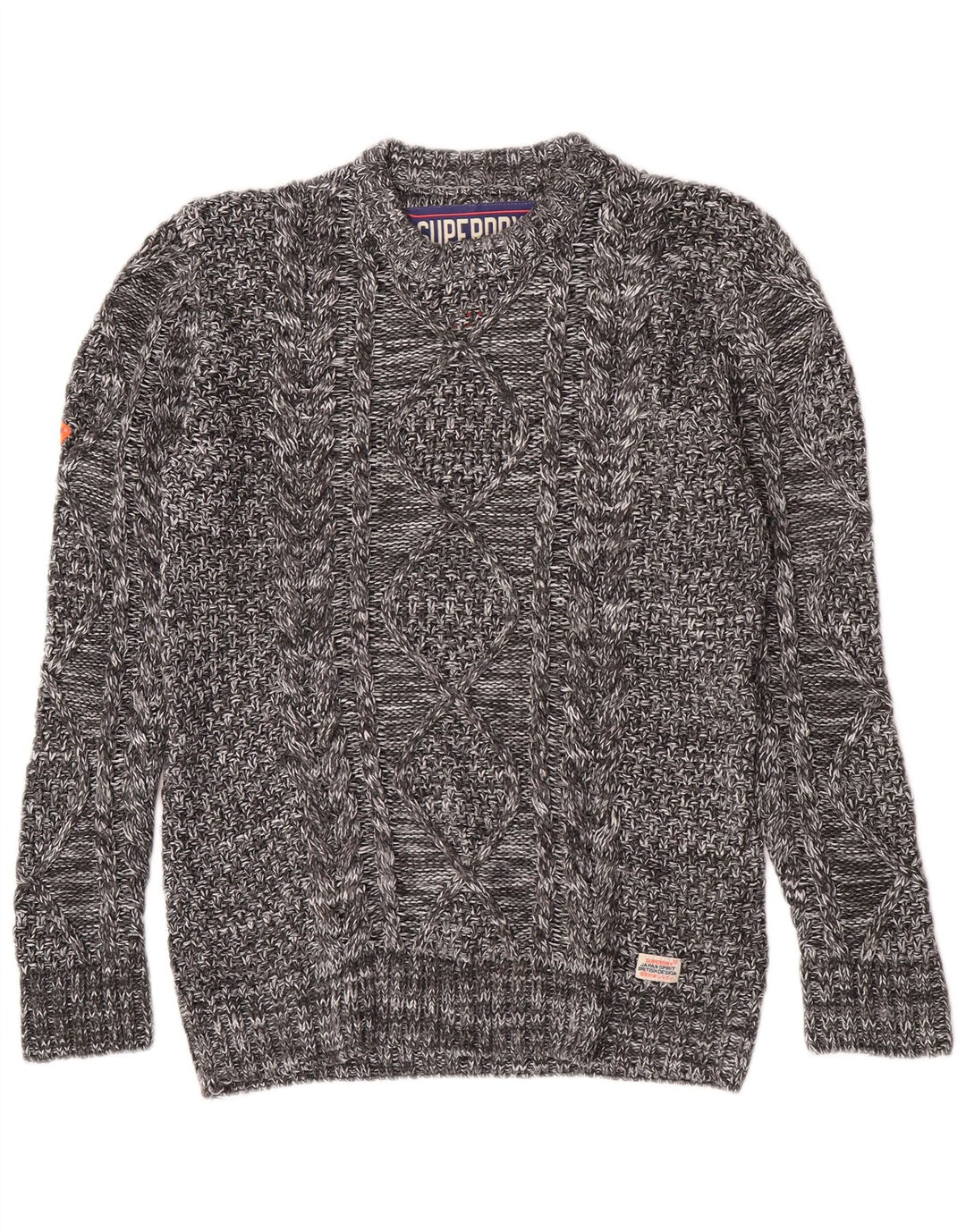 Мужской джемпер с круглым вырезом Superdry, средний серый акриловый зимний свитер в крапинку
